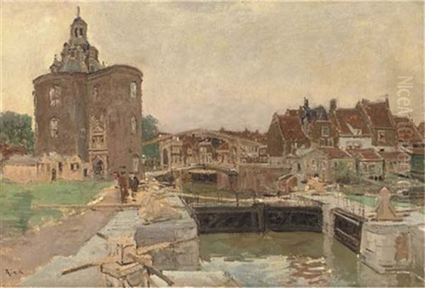 Het Oude Sluisje - By The Drommedaris, Enkhuizen Oil Painting by Paul Rink