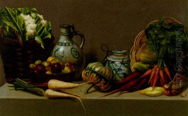 Still Life With Pottery And Vegetables On A Tabletop Oil Painting by Paul Rink