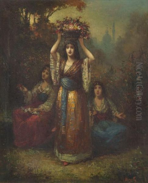 Trois Orientales Dans Un Jardin Oil Painting by Frederic Borgella