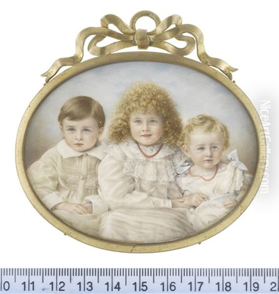 A Portrait Of Three Children Of George Loyd Foster Harter (1852-1920): James Collier (1889-1917), Helen Elizabeth Frederica (b.1888) And Geraldine Nevill (b.1893), All Seated by Ernest Rinzi