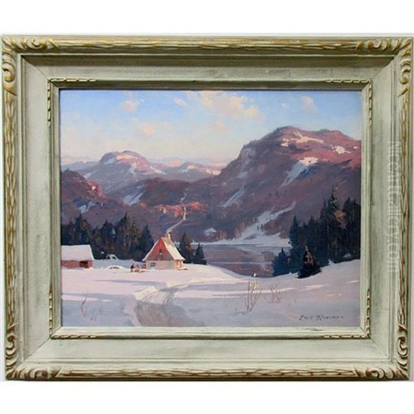 Untitled (winter Scene With Figure Chopping Firewood) Oil Painting by Eric Riordon