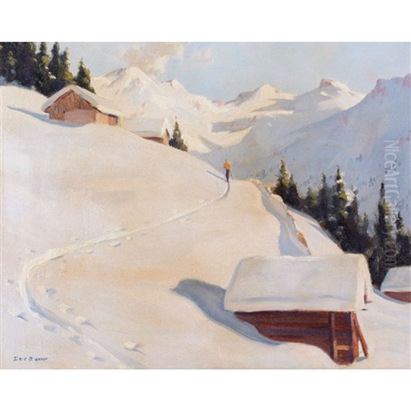 Skiing In The Alps Oil Painting by Eric Riordon