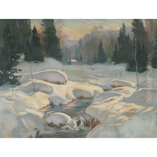 Winter Sunset Oil Painting by Eric Riordon