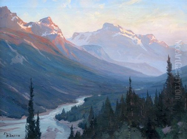 River Through The Mountains Oil Painting by Eric Riordon