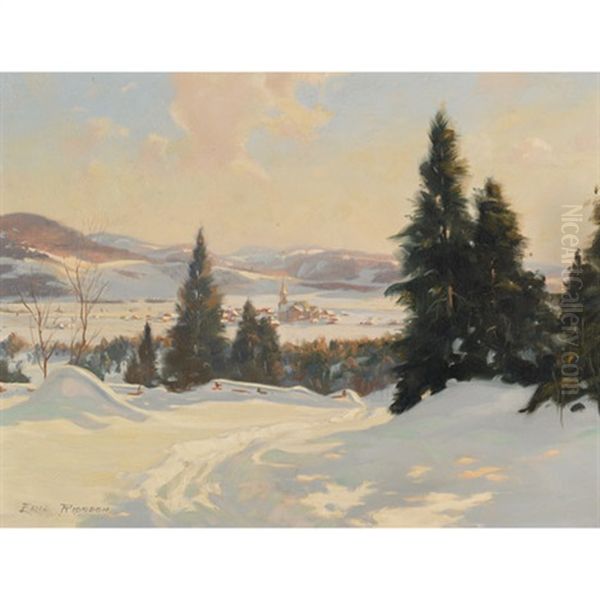 Glimpse Of St. Sauveur, Laurentians, Que. Oil Painting by Eric Riordon