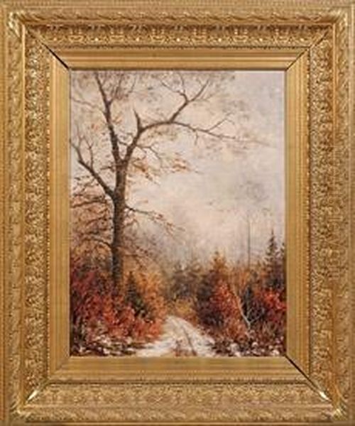 Winterlandschaftmit Waldweg An Einer Lichtung Oil Painting by A. Borgemann