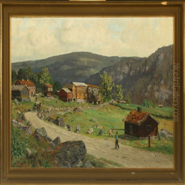 Landscape With Houses, Norway Oil Painting by Fredrik Borgen