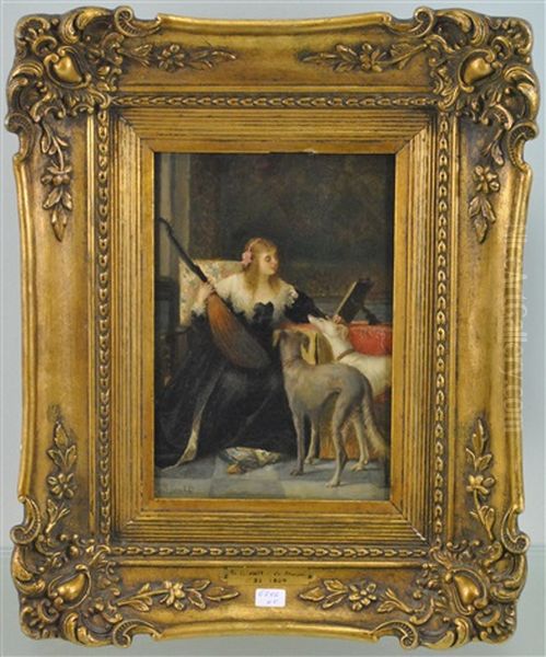 Musicienne Aux Levriers Oil Painting by Louis Edouard Rioult