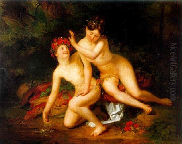 Two Maidens Oil Painting by Louis Edouard Rioult