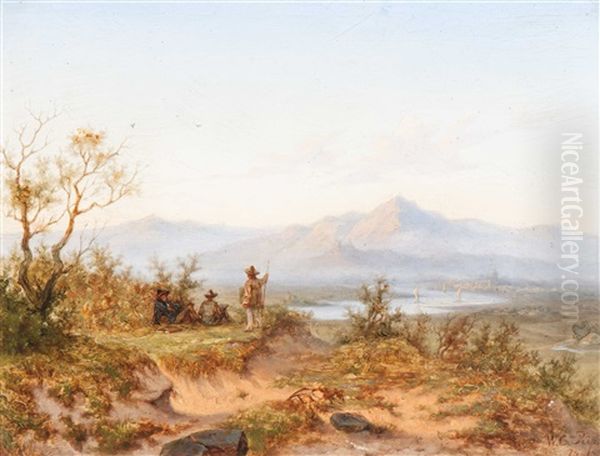 Artists, Including W.c. Rip, In Mountainous River Landscape Oil Painting by Willem Cornelis Rip