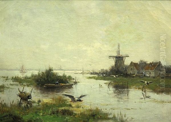 Marsh Landscape With Windmill Oil Painting by Willem Cornelis Rip