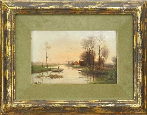 Hollandische Flusslandschaft Mit Windmuhle Bei Dammerung Oil Painting by Willem Cornelis Rip