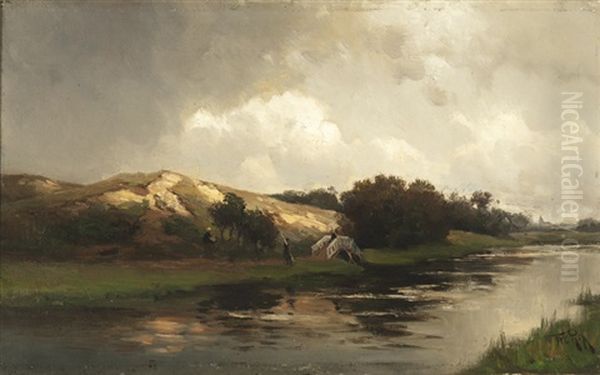 Approaching Shower In The Dunes Near Scheveningen Oil Painting by Willem Cornelis Rip