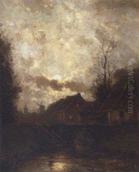 Opkomende Maan Bij Steenbergen Oil Painting by Willem Cornelis Rip