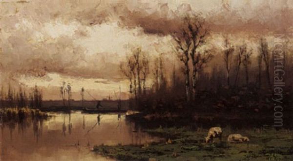 Sheep Grazing Near The Water Oil Painting by Willem Cornelis Rip