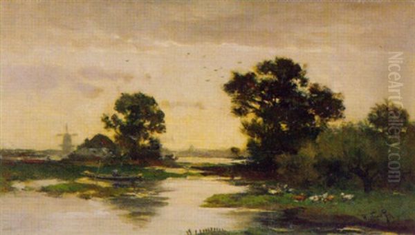 Flusslandschaft Bei Dammerung Oil Painting by Willem Cornelis Rip