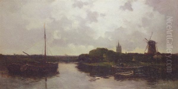 Avondstemming Bij Delft Oil Painting by Willem Cornelis Rip