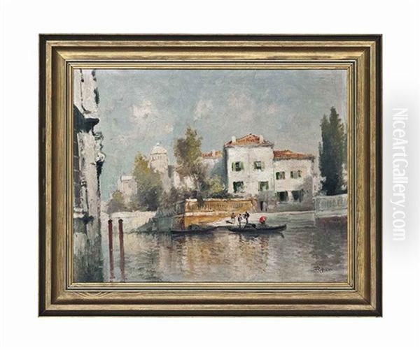 A Venetian Backwater Oil Painting by Virgilio Ripari