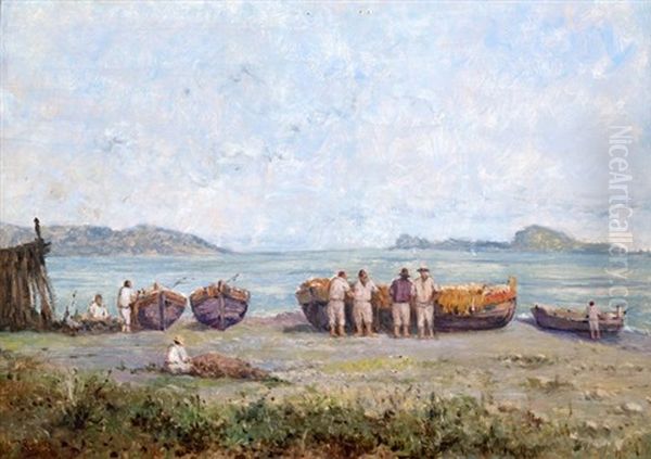 Fischer Am Strand Oil Painting by Virgilio Ripari