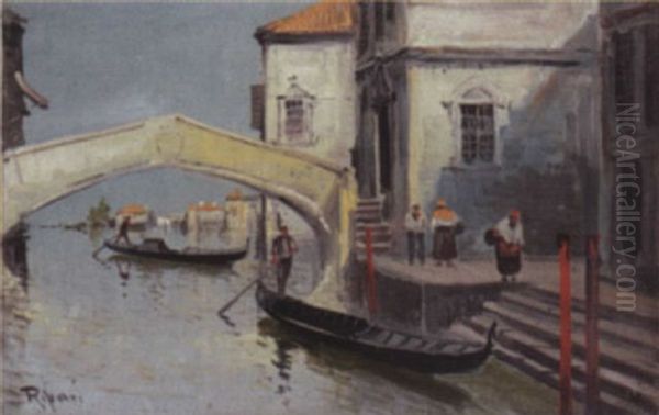 Gondeln In Venedig Oil Painting by Virgilio Ripari