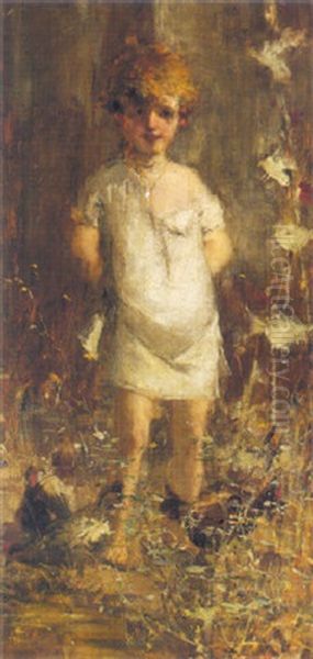 Girl Among Wild Flowers Oil Painting by Virgilio Ripari