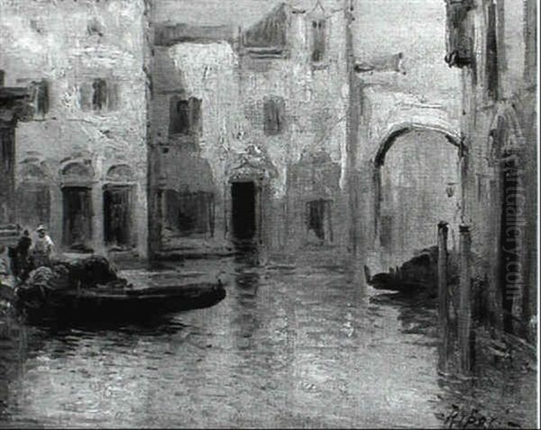 Canal Scene Oil Painting by Virgilio Ripari