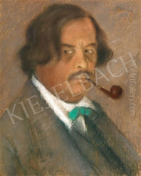 Self-portrait With A Pipe Oil Painting by Jozsef Rippl-Ronai