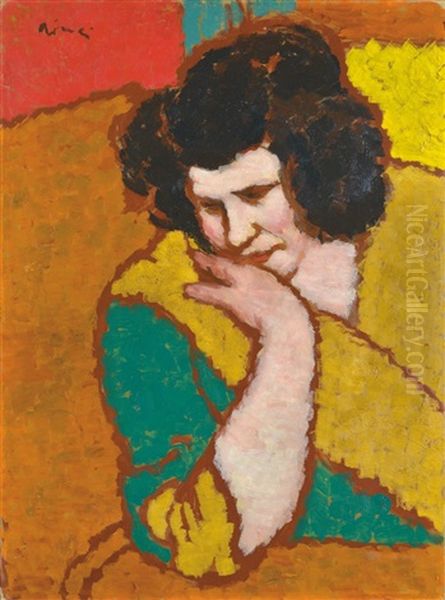 Lazarine Laying Her Head On Her Hands Oil Painting by Jozsef Rippl-Ronai