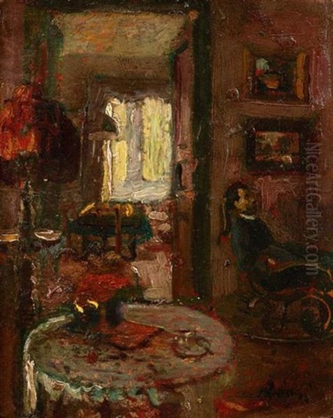 Scene D'interieur Oil Painting by Jozsef Rippl-Ronai