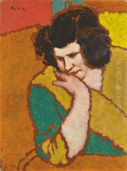 Lazarine Lays Her Head On Her Hand Oil Painting by Jozsef Rippl-Ronai