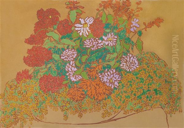 Spate Of Stylized Flowers Oil Painting by Jozsef Rippl-Ronai