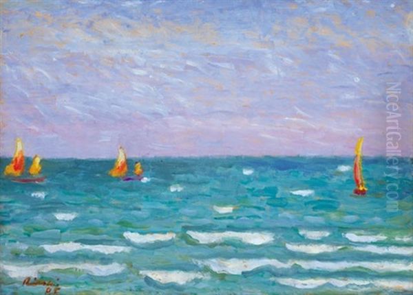 Sailboats Oil Painting by Jozsef Rippl-Ronai