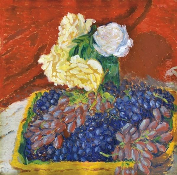 Grapes And Roses Oil Painting by Jozsef Rippl-Ronai