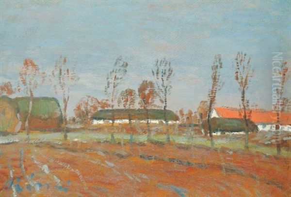 Flat Landscape Oil Painting by Jozsef Rippl-Ronai