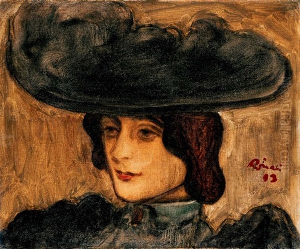 Kalapos Parizsi No (parisian Woman In A Hat) Oil Painting by Jozsef Rippl-Ronai