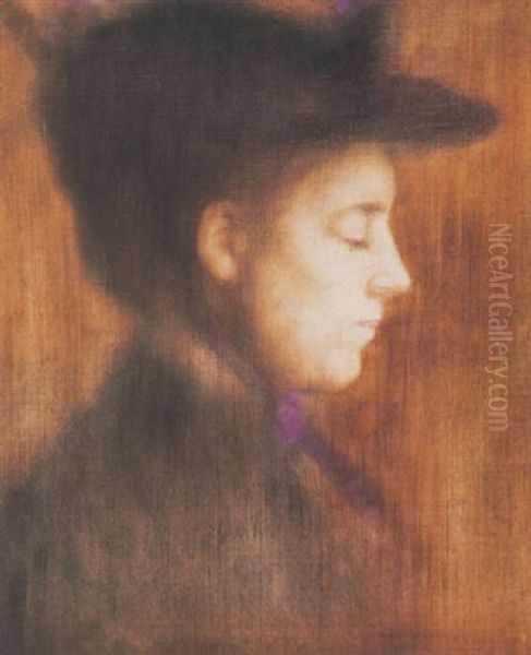 Parizsi No Lila Sallal (woman In Paris With Purple Scarf) Oil Painting by Jozsef Rippl-Ronai