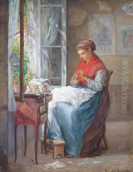 Seamstress Oil Painting by Pauline Elise Borges