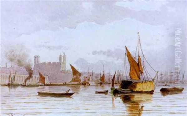 Venetian Harbor Scene Oil Painting by Edouard (Paul E.) Rischgitz