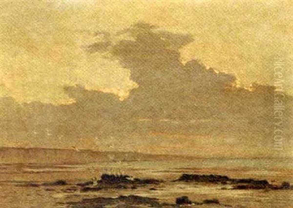 Gulls On A Beach (+ Another, Similar; Pair) Oil Painting by Edouard (Paul E.) Rischgitz