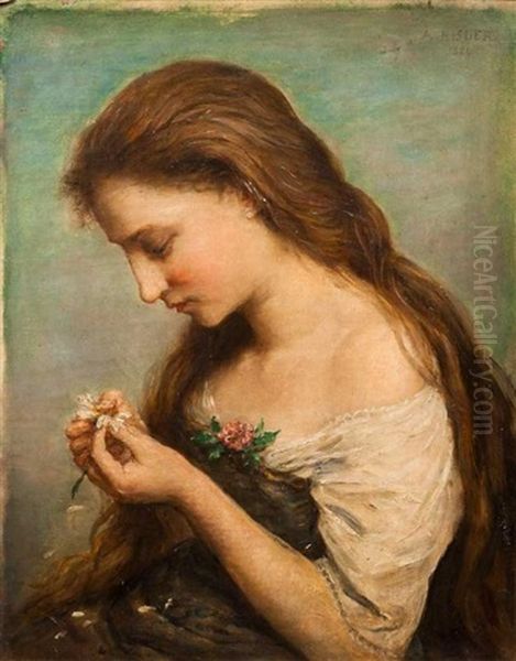 Jeune Femme A La Fleur Oil Painting by Auguste Charles Risler