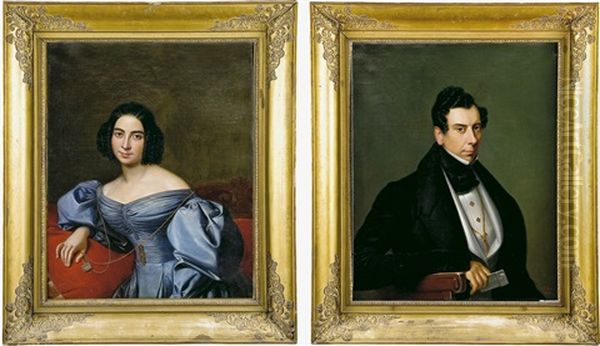 Retrato De Dama Y Caballero (pair) Oil Painting by Francois Riss