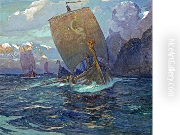 Vikings In The Glow Of The Midnight Sun by William Ritschel