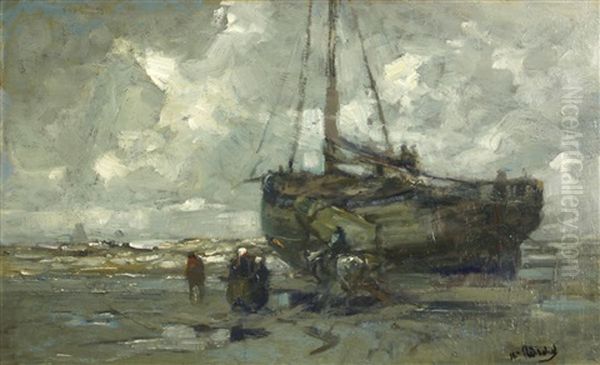 Katwyk Strand Life, Holland Oil Painting by William Ritschel