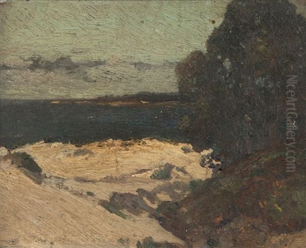 View Of The Ocean With Foreground Trees And Beach Oil Painting by William Ritschel