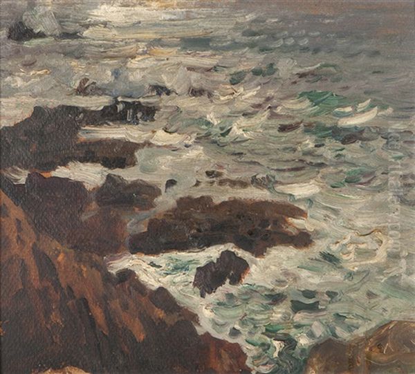 Coastal Waves And Rocks Oil Painting by William Ritschel