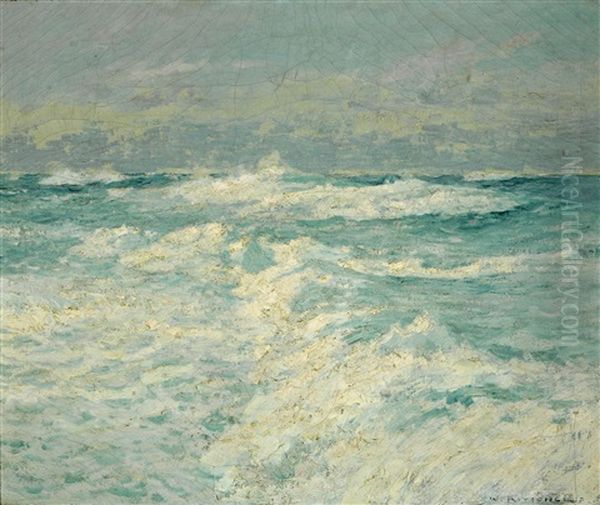 Waves Breaking In The Sunlight Oil Painting by William Ritschel