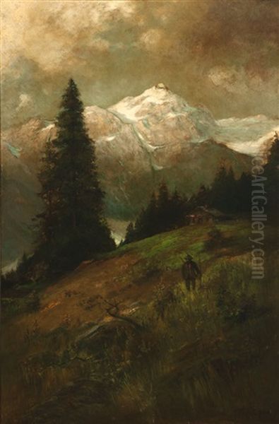 Hunter In A Bavarian Landscape Oil Painting by William Ritschel