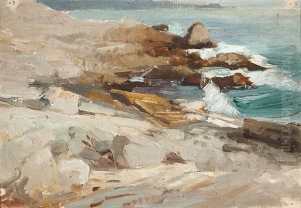 Rocks And Beach Along The California Coast Oil Painting by William Ritschel