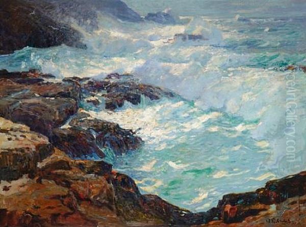 Storm Lashed Coast Oil Painting by William Ritschel