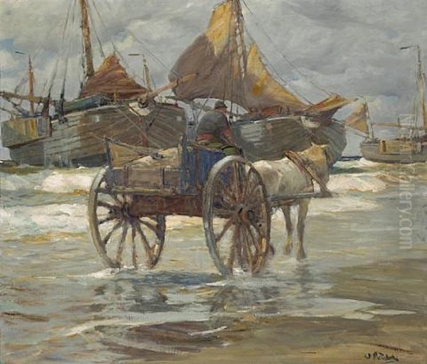 A Horse Cart Near The Surf by William Ritschel